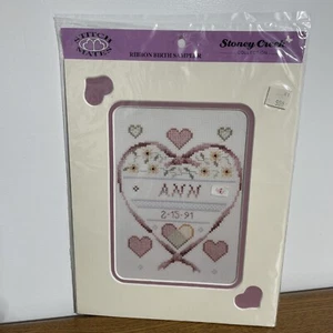 Stitch Mates cross stitch kit Ribbon Birth Sampler Hearts Flowers Letters Number - Picture 1 of 3