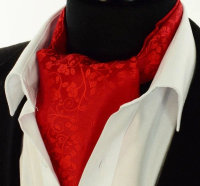 Red Silk Men's Cravat Scarf Ascot Tie Wedding Floral - Image 1 of 3