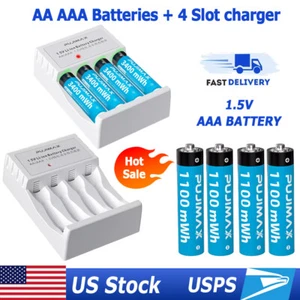 1.5V AA AAA Rechargeable Li-ion Batteries with Fast Lithium Battery Charger LOT - Picture 1 of 15