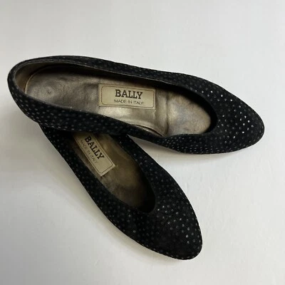 Vintage Bally Polka Dot Pumps Womens Size 7 EU 37.5 Black Suede Italy Kitten - Image 1 of 4