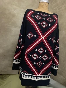 Suéter túnica larga azteca Ralph Lauren NEGRO ROJO 100 % algodón SUROESTE XL - Imagen 1 de 6