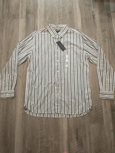 Tommy Hilfiger Shirt Men's Long Sleeve Button Down Blue Gray Stripe Imperfection - Picture 1 of 9