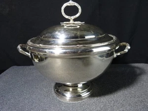 Sopera De Metal Plateado Con Pie Para Sopa - Picture 1 of 22