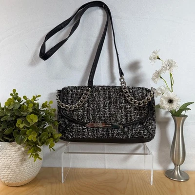 Bolso de Hombro Dana Buchman Negro Cadena Tweed Cartera Mujer Diseñador Foto 1 de 4