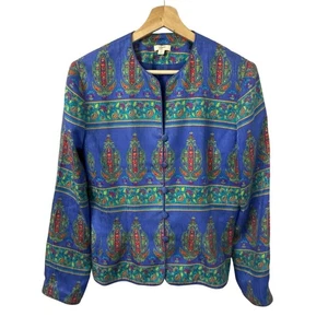 J Jill Silk Jacket Womens Large Multicolor Button Up Mature Office Long Sleeve - Picture 1 of 11