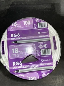 Southwire 100' RG6 18 AWG Copper Clad Steel Dual Shield Coax Cable Bulk - New - Picture 1 of 1