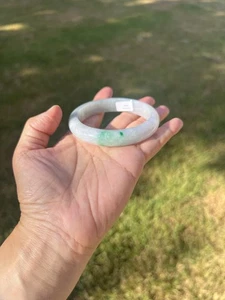 Green Icy 100% Natural Grade A Jadeite Jade Bangle Bracelet 58mm B338 - Picture 1 of 12