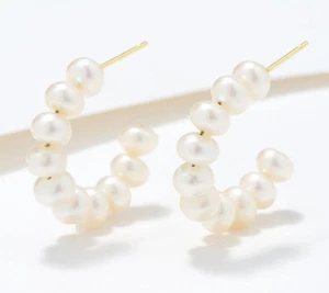 Honora Sterling Silver Goldclad Cultured Potato Pearl 1" Hoop Earrings - Picture 1 of 2