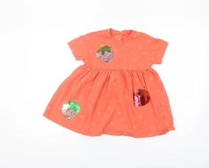Next Girls Orange Cotton Polka Dot Dress 3-4Y Sequin Accents - Picture 1 of 12