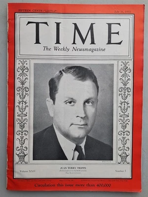 Time Magazine July 31, 1933 - PAN AM President Juan Terry Trippe - Image 1 of 2