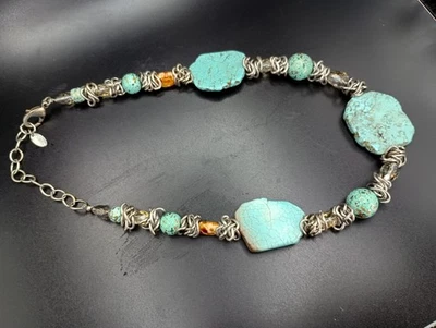 Collar Laura Ashley Piedras Turquesa Cuentas Tono Plata Boho 20" con Extensión Foto 1 de 3