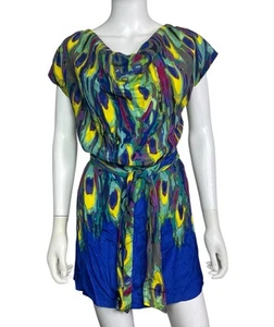 Trina Turk Women's 2 Multicolor Mini Wrap Artsy Boho Cowl Neck Silk Dress EUC - Imagen 1 de 4