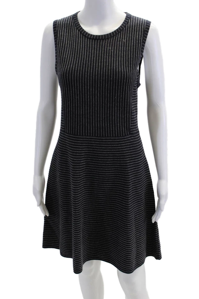 Theory Womens Wool Sleeveless Scoop Neck Stripped A-line Dress Navy Size M - Image 1 of 4