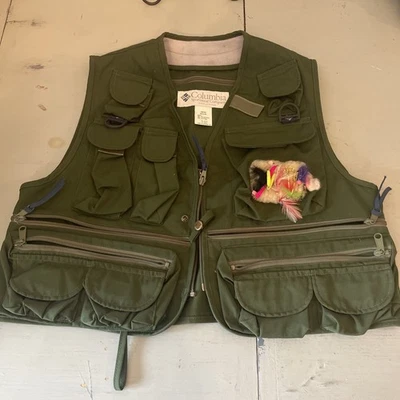 Chaleco de pesca con mosca Columbia Sportswear vintage talla mediana lona verde con accesorios Foto 1 de 4