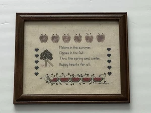 Vintage 1980’s Framed Cross-Stitch Art with Apples and Hearts Short Poem - Bild 1 von 5