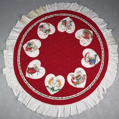 Vintage Cranston Mistletoe Mice Christmas Tree Skirt Uncut Tablecloth Quilted - Image 1 of 4
