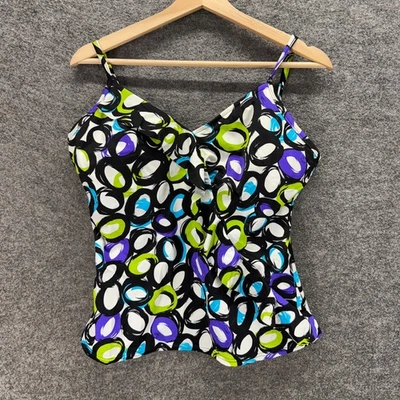 Camiseta Tankini Caribbean Joe Mujer 16 Azul Geométrico Push Up Cuello en V Sin Mangas Foto 1 de 4