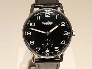 OROLOGIO MECCANICO VINTAGE RARO STILE MILITARE 35mm SVIZZERO UOMO CROMATO "OMIKRON" - Foto 1 di 14