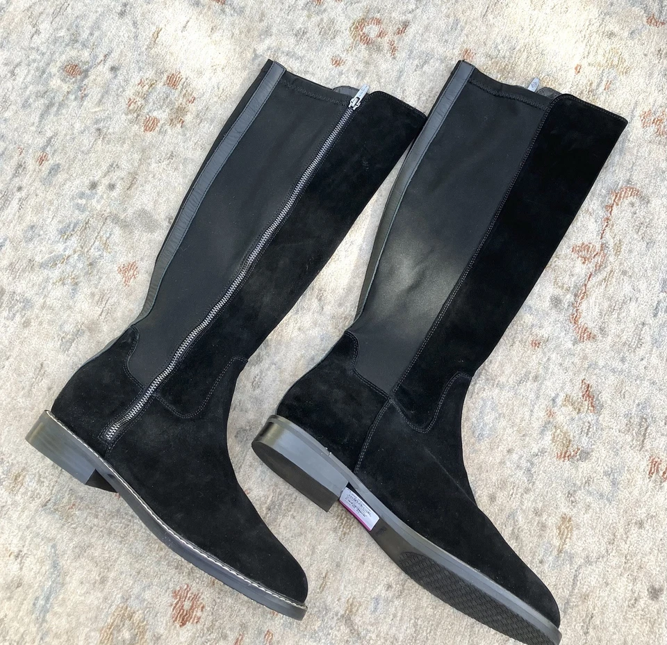 Donald Pliner NWOT Tall Leather Black Suede Low Heel Boots Sz 11 - Image 1 of 4