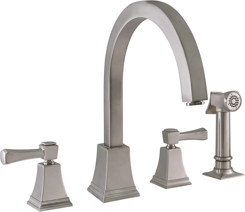 ​Grifo de cocina Design House 522110 Torino de 2 manijas con rociador lateral de níquel satinado Foto 1 de 1