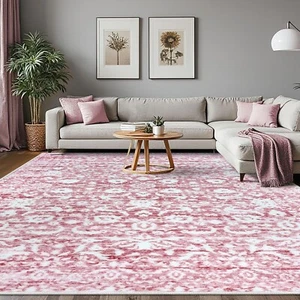 8x10 Area Rugs for Living Room, Light Pink Girls Bedroom Rug, Vintage Floral ... - Picture 1 of 9