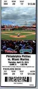 Miami Marlins vs Phillies 4/23/2015 Ticket - Giancarlo Stanton HR #158 - Picture 1 of 2