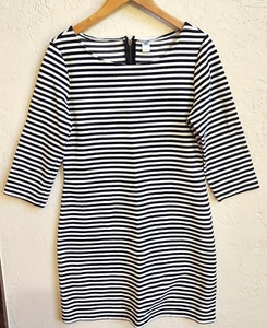 Old Navy Dress Womens L Black Striped Long Sleeve Scoop Neck Knit Dress Zip Back - Picture 1 of 8