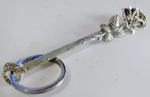 4" 800 Silver 3-D Open Rose Key Chain Ring - Made from Spoon - Bild 1 von 4