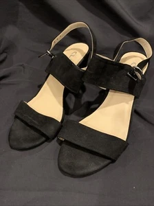 CL by Laundry Womens Black Leather Suede Open Toe Pumps Shoes Size 8.5 - Picture 1 of 9
