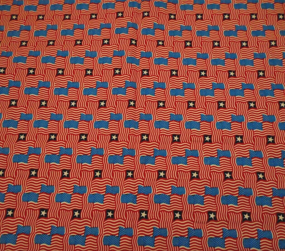 Tela Patriótica Por Yarda VENTA Pequeñas Banderas Estrellas Primitiva Guerra Civil Algodón #C Foto 1 de 2