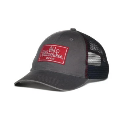 Old Milwaukee Cerveza Lavada Gris con Malla Negra Sombrero de Camionero Foto 1 de 4