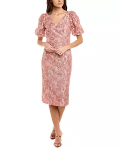 Vestido Formal Midi Manga Abullonada Lia JS Collections en Rosa Talla 10 - Imagen 1 de 9