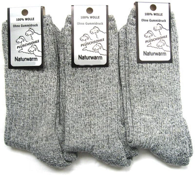 3 Paar Socken reine Wolle Norwegersocken Wandersocken ohne Gummi Grau 39 bis 50 - Bild 1 von 2