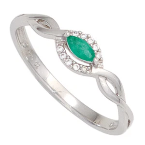 JOBO Damen Ring 333 Gold Weißgold 1 Smaragd grün 10 Diamanten Brillanten Goldrin - Bild 1 von 1