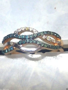Anillo cruzado entrecruzado de 3 líneas de diamantes azules y blancos de 0,50 quilates plata esterlina 925 - Imagen 1 de 1