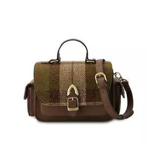 Harris Tweed Crossbody Bag Leather Chestnut Tartan Zipped Pocket Shoulder Strap - Picture 1 of 5