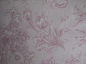 3Y Pink Pin Stripe Floral Toile Decorator Fabric Rose Shabby French Country Chic - Picture 1 of 10