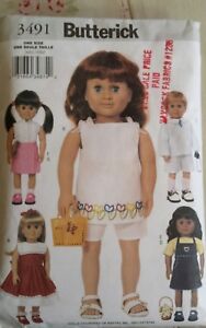 Butterick 18" Doll Clothes Dress Jumper Shorts Top Sewing Pattern 3491 From 2002