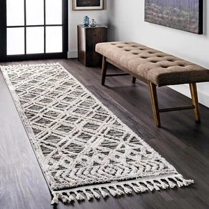 NEW Lorden 30x96 2'-6"x8' Runner Moroccan Tassel Area Rug, Grey Living Room - Picture 1 of 6