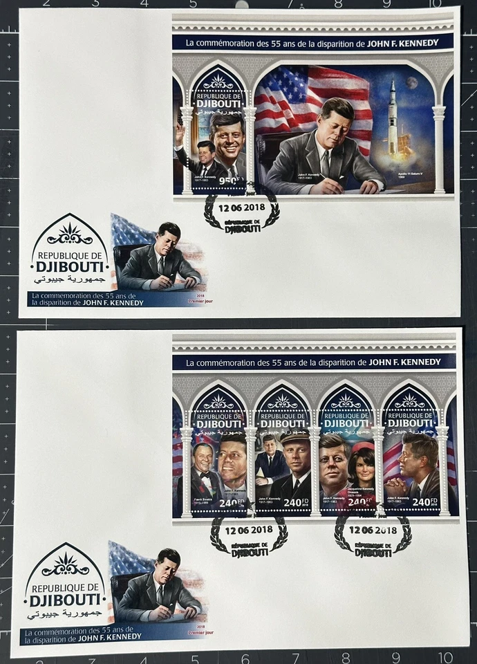 DJIBOUTI 2018 (2 Large FDC) 55th memorial of John F. Kennedy Space (IMPERF) - Image 1 of 1