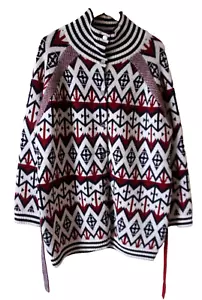 H&M LOGG Chunky Wool Blend Knit Aztec High Neck Cardigan Jacket L NEW - Picture 1 of 7
