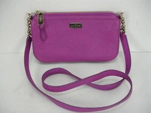 COLE HAAN FUCHSIA PEBBLE LEATHER CROSSBODY SHOULDER BAG CLUTCH PURSE - Picture 1 of 11