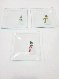 PAMPERED CHEF SNOWMAN SQUARE DESSERT PLATES SET OF 3 - Picture 1 of 4