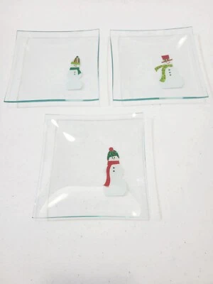 PAMPERED CHEF SNOWMAN SQUARE DESSERT PLATES SET OF 3 - Image 1 of 4
