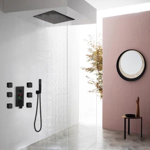 12 Inch Square Thermostatic Rainfall Head Shower Set With 6 Massage Jets+Arm - Picture 1 of 12
