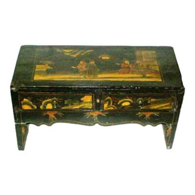 Antiguo Shaanxi 1850 Laca China 24" Madera Cofre Paisaje y Patio Escenas Foto 1 de 4