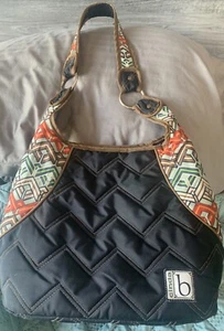 CINDA B Chevron Prints Quilted Nylon Hobo Shoulder Bag Black-USA - Picture 1 of 7