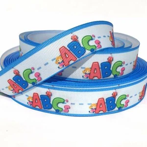 GROSGRAIN RIBBON 7/8" BACK TO SCHOOL ABC Blue Printed USA SELLER - Picture 1 of 1
