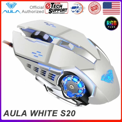 White RGB Gaming Mouse LED 6 Buttons Programmable Optical Backlit 2400 DPI Mice  - Image 1 of 4