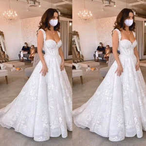 Elegant Wedding Dresses Sweetheart Neck White Ivory Lace Appliques Sweep Train - Picture 1 of 9